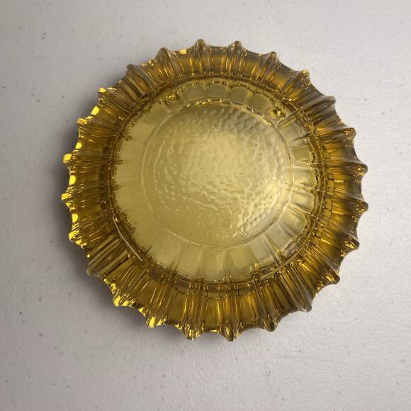 Vintage Heavy Amber Glass Ashtray 4.5 Inch Retro Mid Century Thick Smoking Dish - Picture 8 of 14